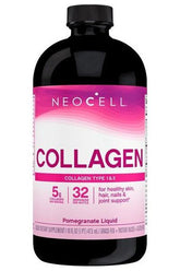 NeoCell Collagen Type 1 & 3 Liquid supplement for healthy skin, hair, nails, and joint support.